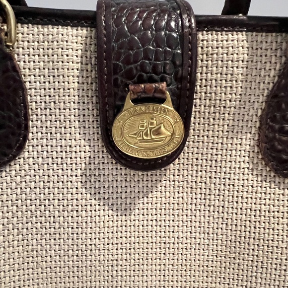 BRAHMIN Harbour Collection Doctor Bag Satchel Brown Burlap/Woven Leather - Picture 3 of 16
